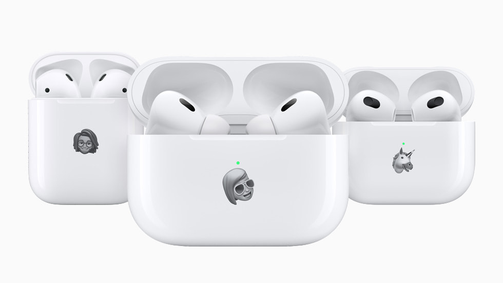 Personalized Memoji and Animoji on AirPods (2nd generation), AirPods (3rd generation), and AirPods Pro (2nd generation) cases. (2022 Lightning version)
